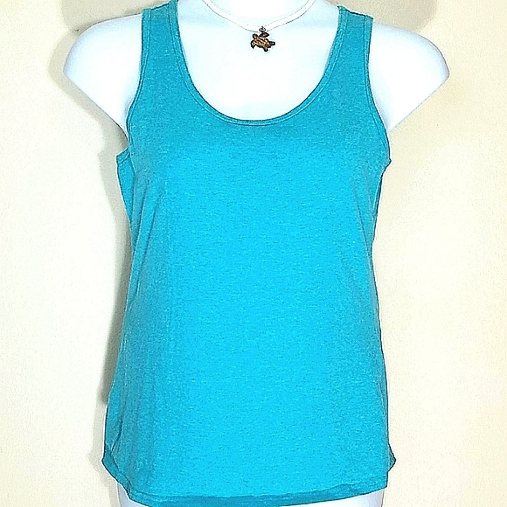 Stretchy Tank top Aqua blue 95% cotton blend sleeveless Wide Straps Round Neck